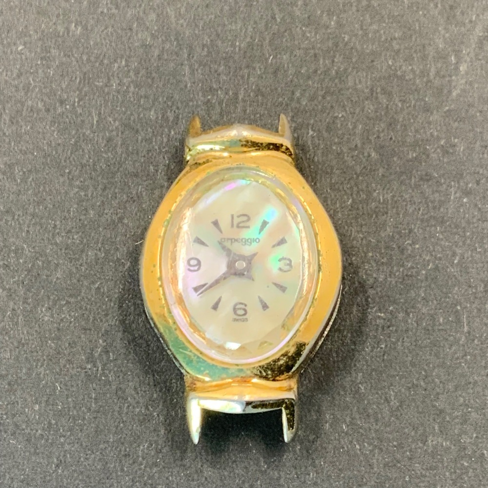 Vintage‎ Arpeggio Swiss Mother of Pearl Watch Head for Parts or Repair Gold Tone